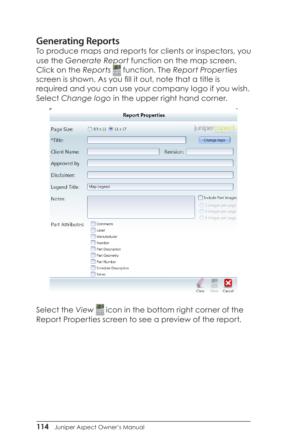 Generating reports | Juniper Systems Juniper Aspect User Manual | Page 118 / 135