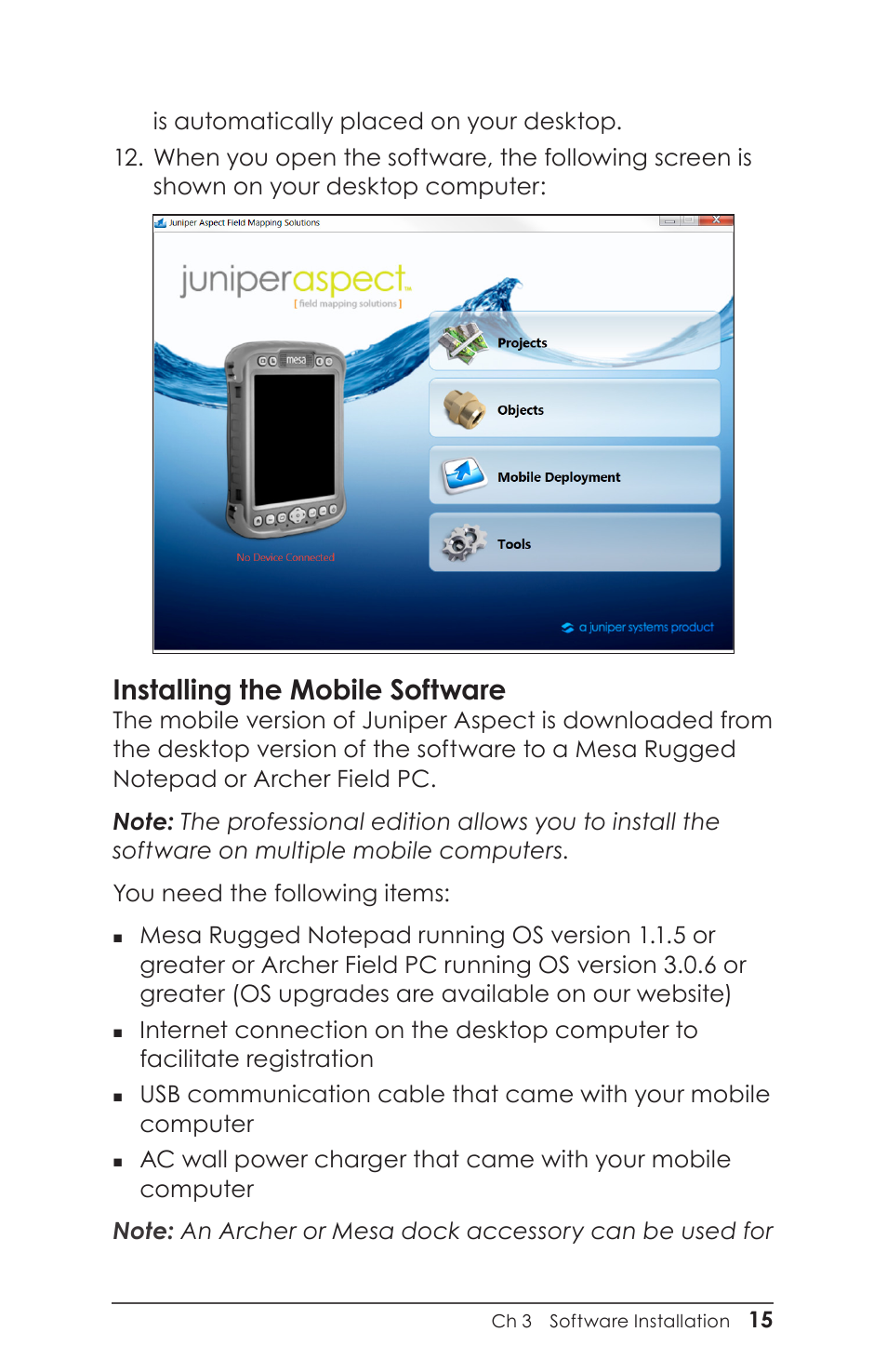 Installing the mobile software | Juniper Systems Juniper Aspect User Manual | Page 19 / 135