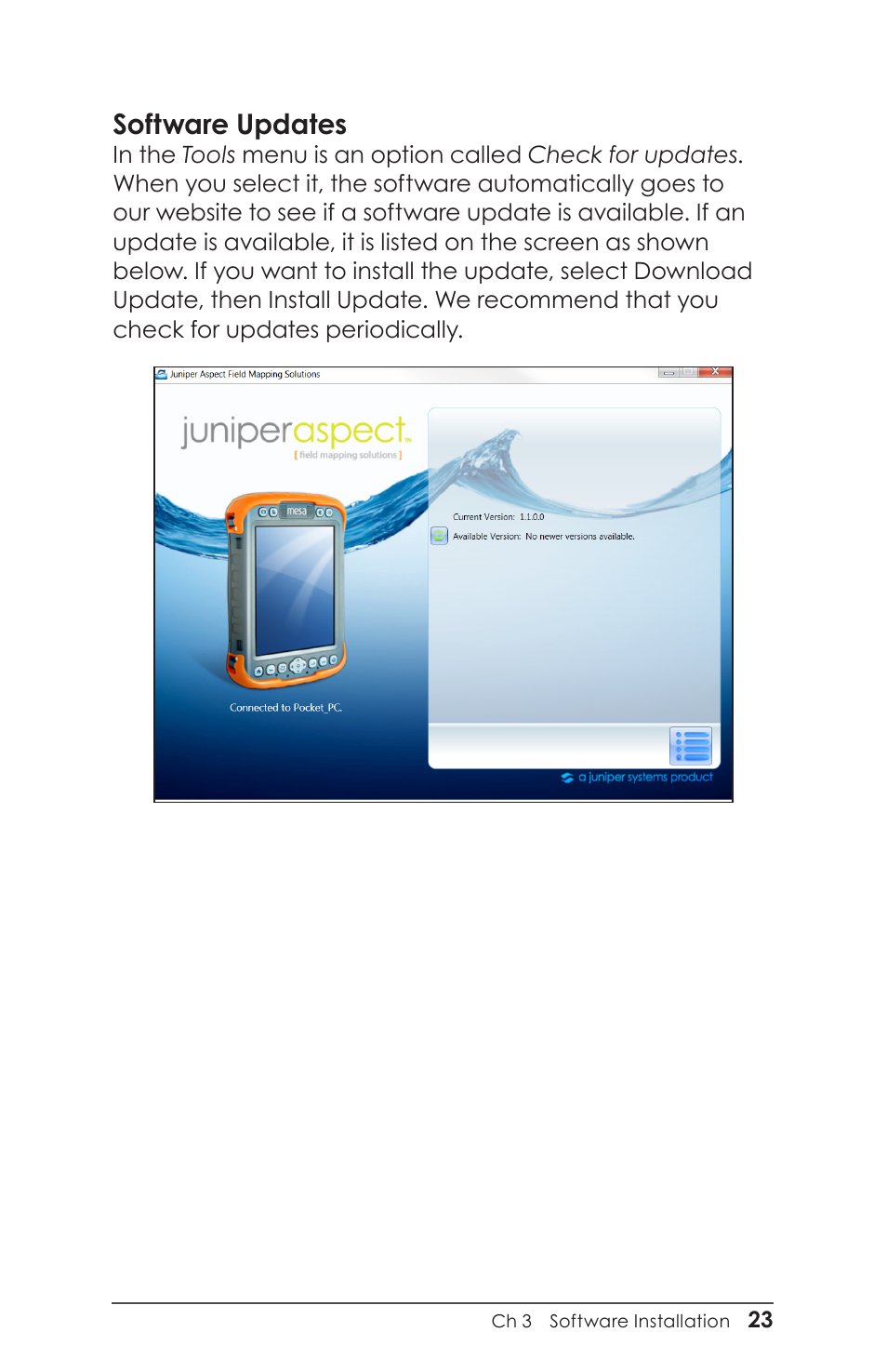 Software updates | Juniper Systems Juniper Aspect User Manual | Page 27 / 135