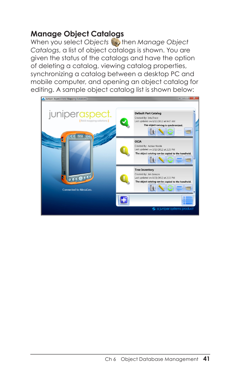 Manage object catalogs | Juniper Systems Juniper Aspect User Manual | Page 45 / 135