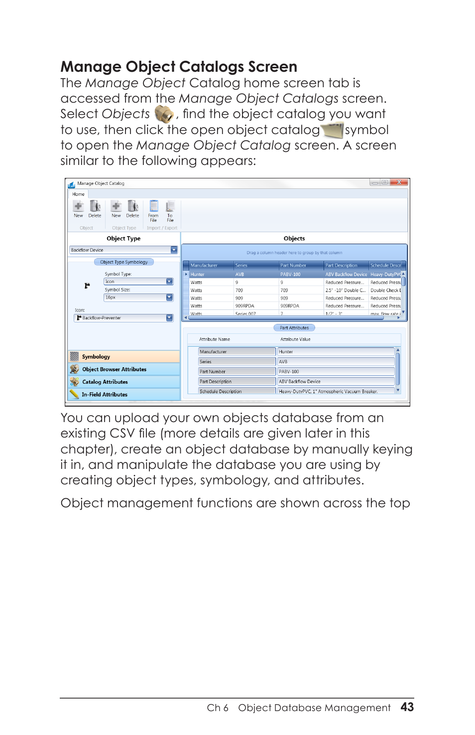 Manage object catalogs screen | Juniper Systems Juniper Aspect User Manual | Page 47 / 135