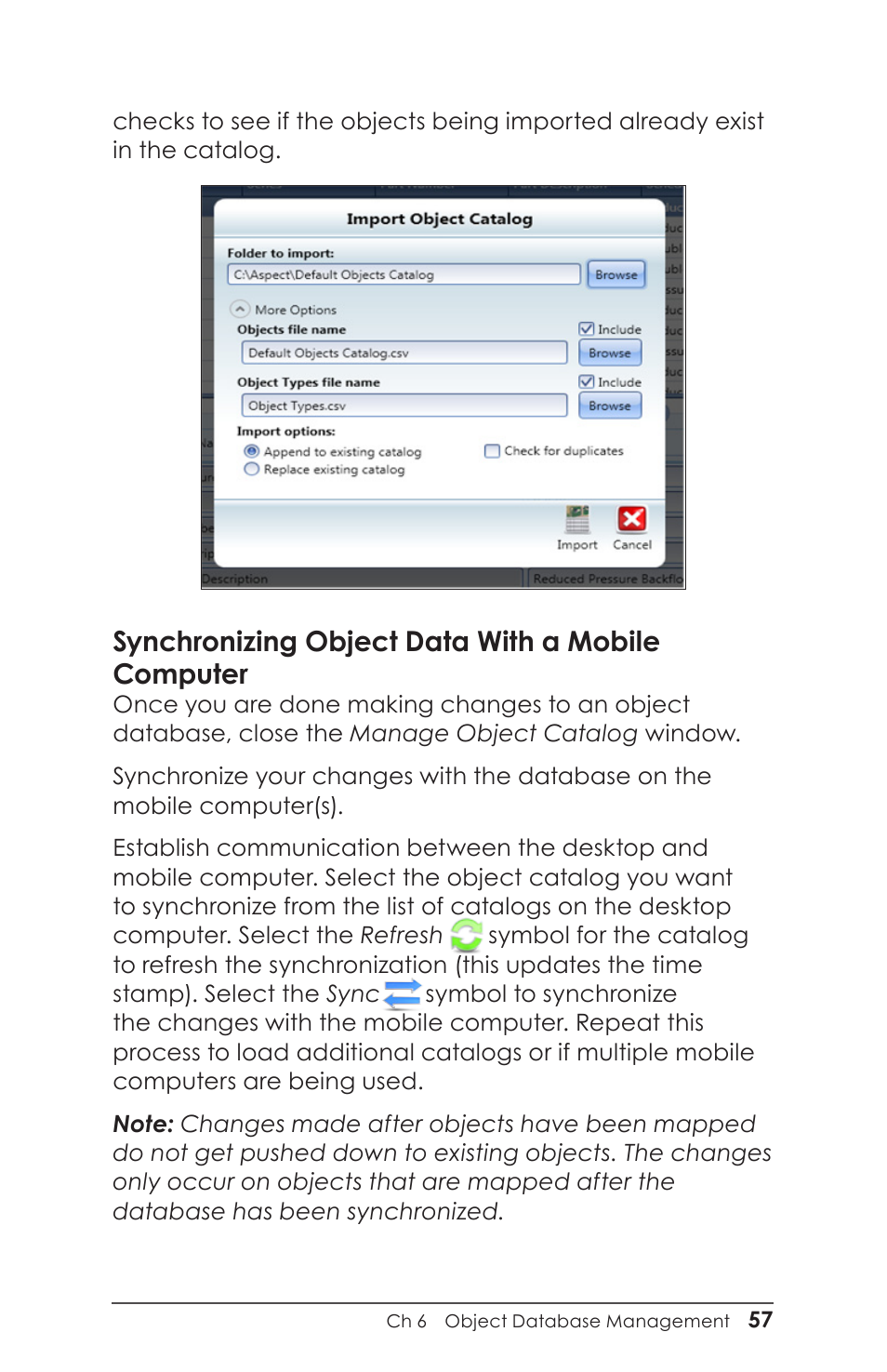 Synchronizing object data with a mobile computer, Synchronizing object data with a mobile, Computer | Juniper Systems Juniper Aspect User Manual | Page 61 / 135