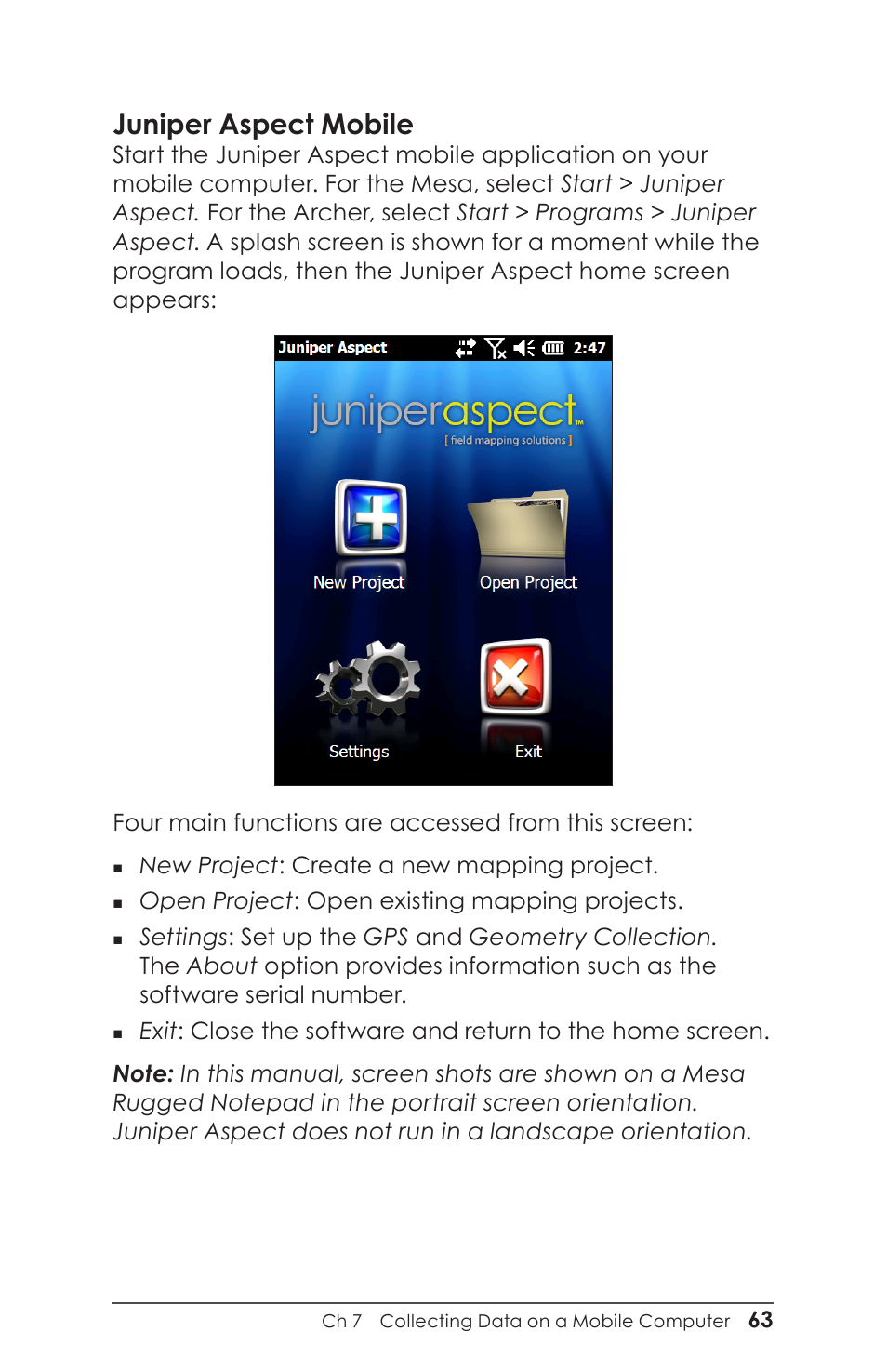 Juniper aspect mobile | Juniper Systems Juniper Aspect User Manual | Page 67 / 135