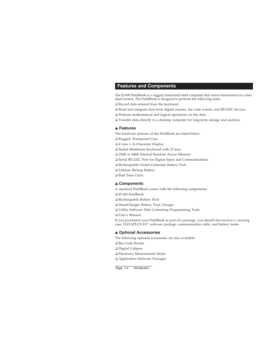 Features and components | Juniper Systems JS600 User Manual | Page 4 / 104