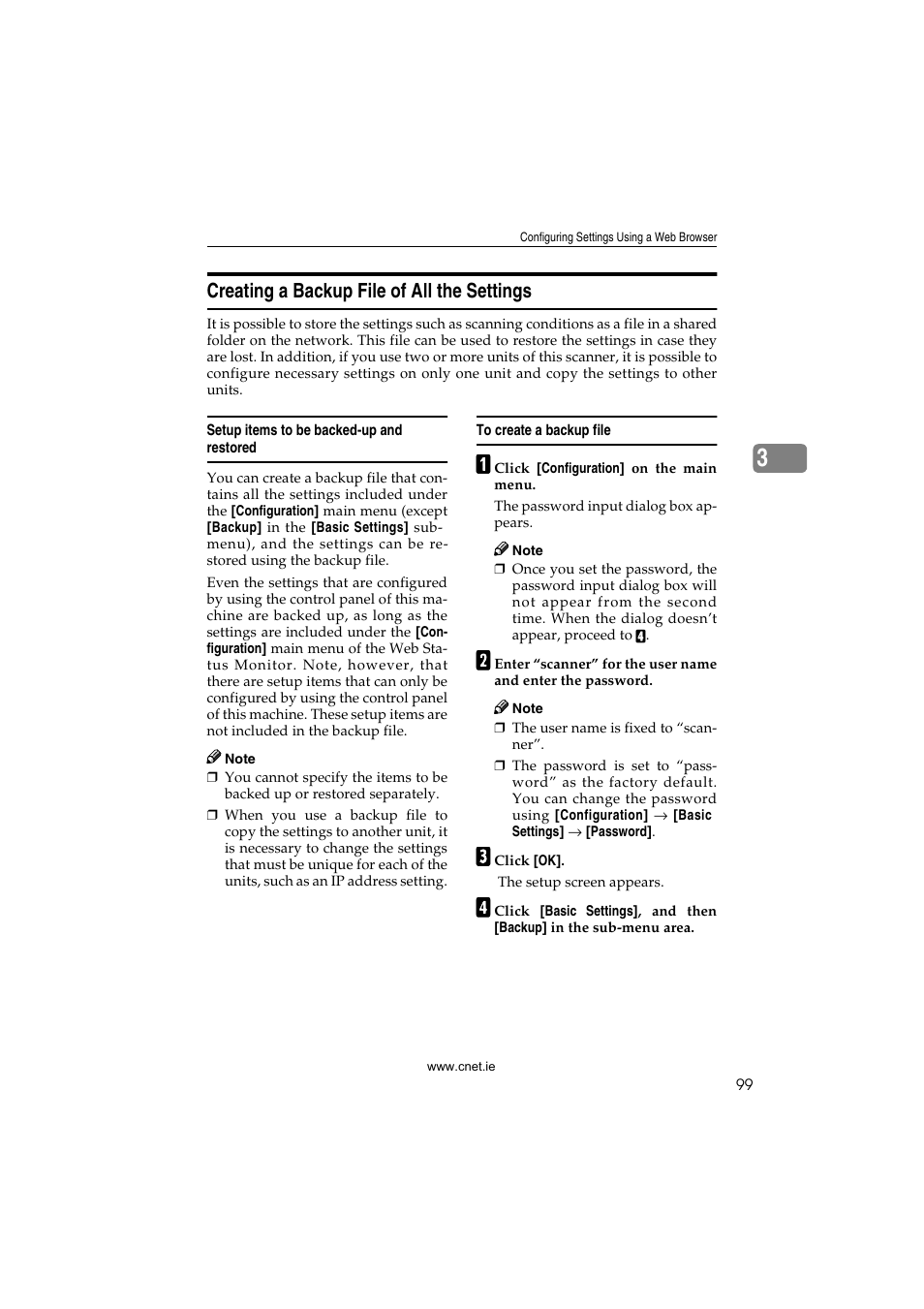 Creating a backup file of all the settings, Setup items to be backed-up and restored, To create a backup file | CNET ecopy Printer/Fax/Scanner/Copier User Manual | Page 107 / 222