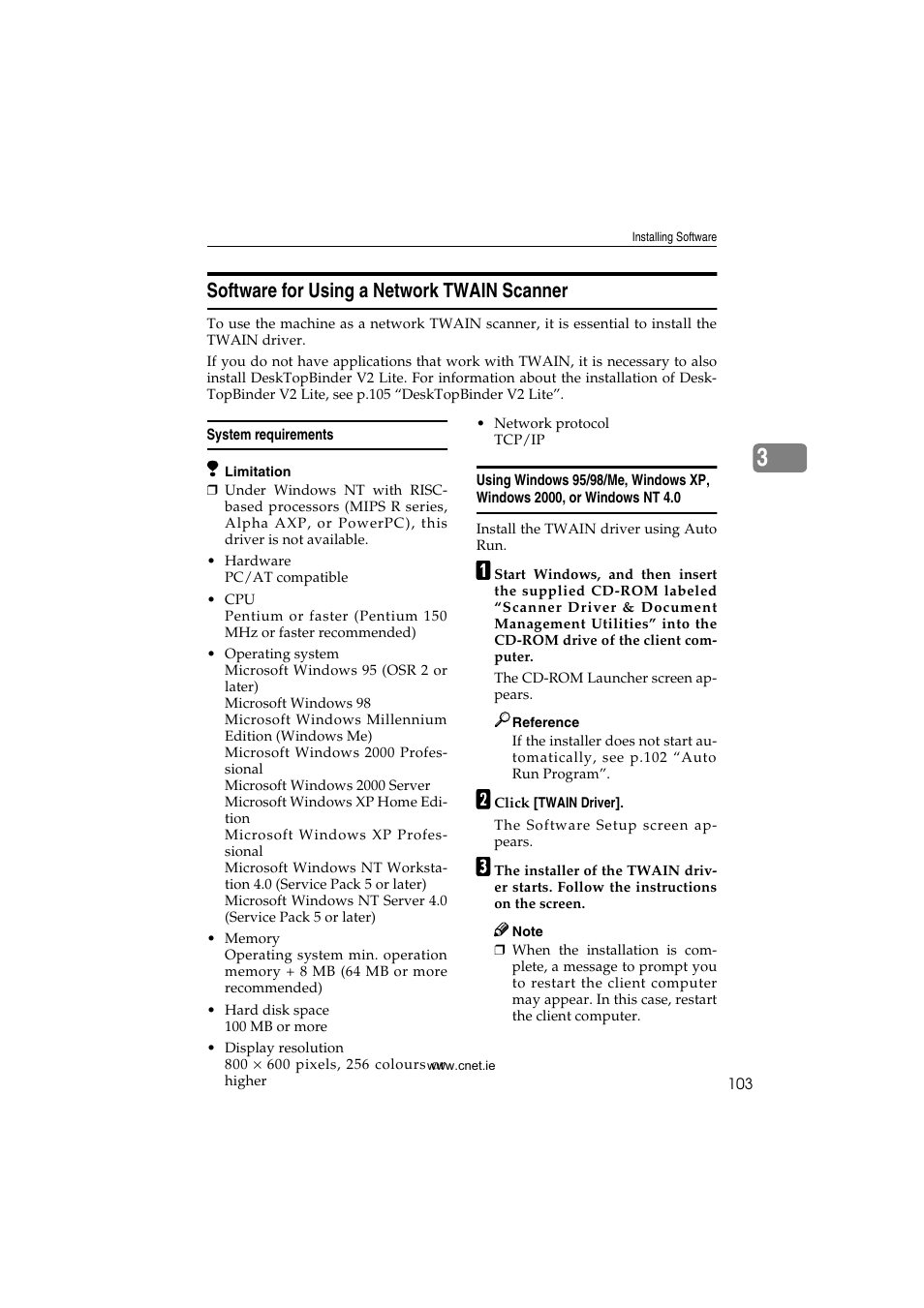 Software for using a network twain scanner, System requirements | CNET ecopy Printer/Fax/Scanner/Copier User Manual | Page 111 / 222