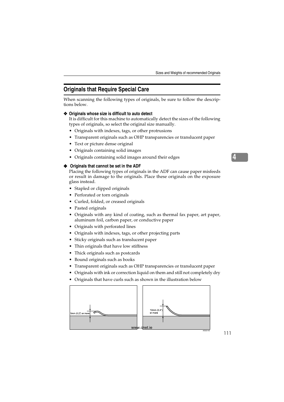 Originals that require special care | CNET ecopy Printer/Fax/Scanner/Copier User Manual | Page 119 / 222