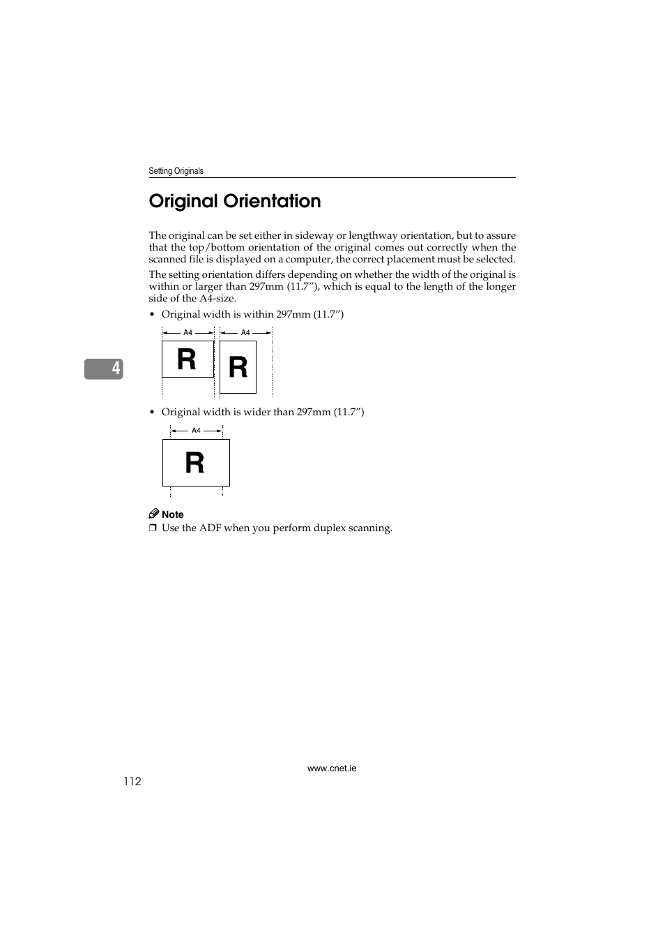 Original orientation, 4original orientation | CNET ecopy Printer/Fax/Scanner/Copier User Manual | Page 120 / 222