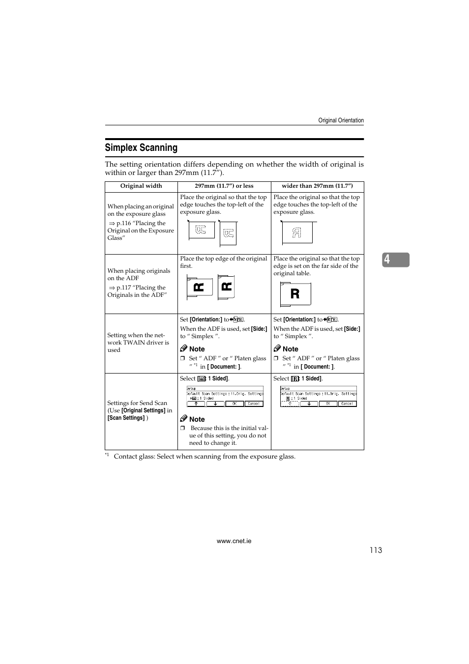 Simplex scanning | CNET ecopy Printer/Fax/Scanner/Copier User Manual | Page 121 / 222
