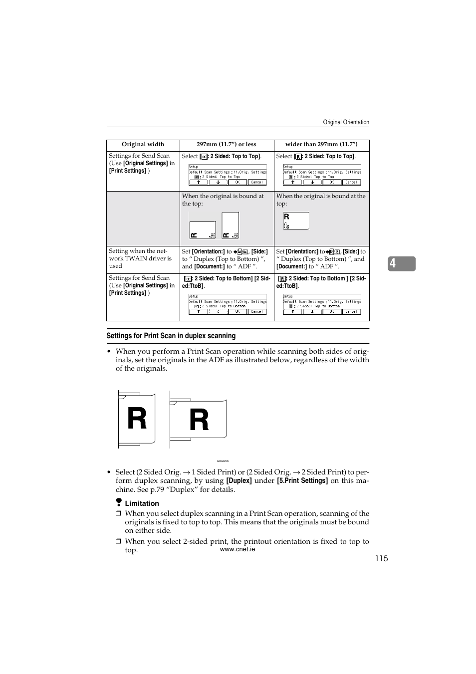 Settings for print scan in duplex scanning | CNET ecopy Printer/Fax/Scanner/Copier User Manual | Page 123 / 222