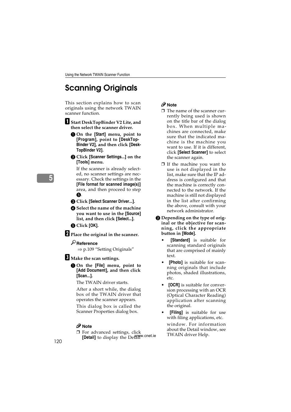 Scanning originals, P.120 “scanning originals, 5scanning originals | CNET ecopy Printer/Fax/Scanner/Copier User Manual | Page 128 / 222