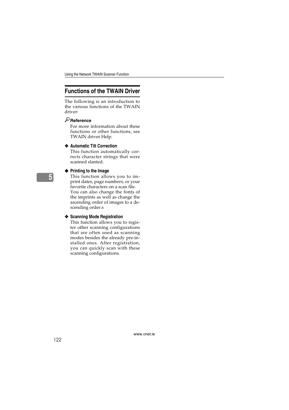 Functions of the twain driver | CNET ecopy Printer/Fax/Scanner/Copier User Manual | Page 130 / 222