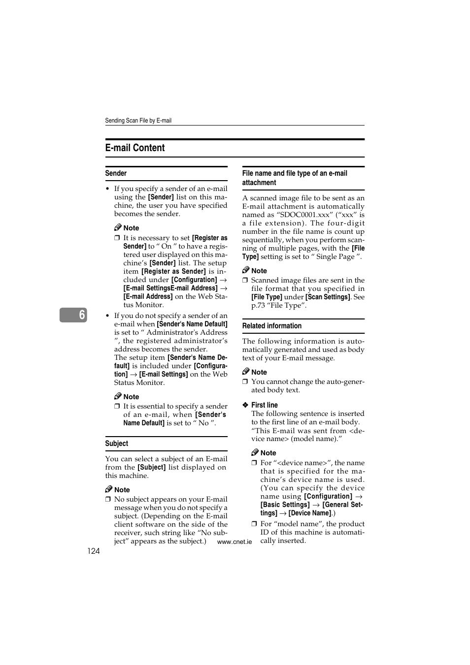 E-mail content, Sender, Subject | File name and file type of an e-mail attachment, Related information | CNET ecopy Printer/Fax/Scanner/Copier User Manual | Page 132 / 222