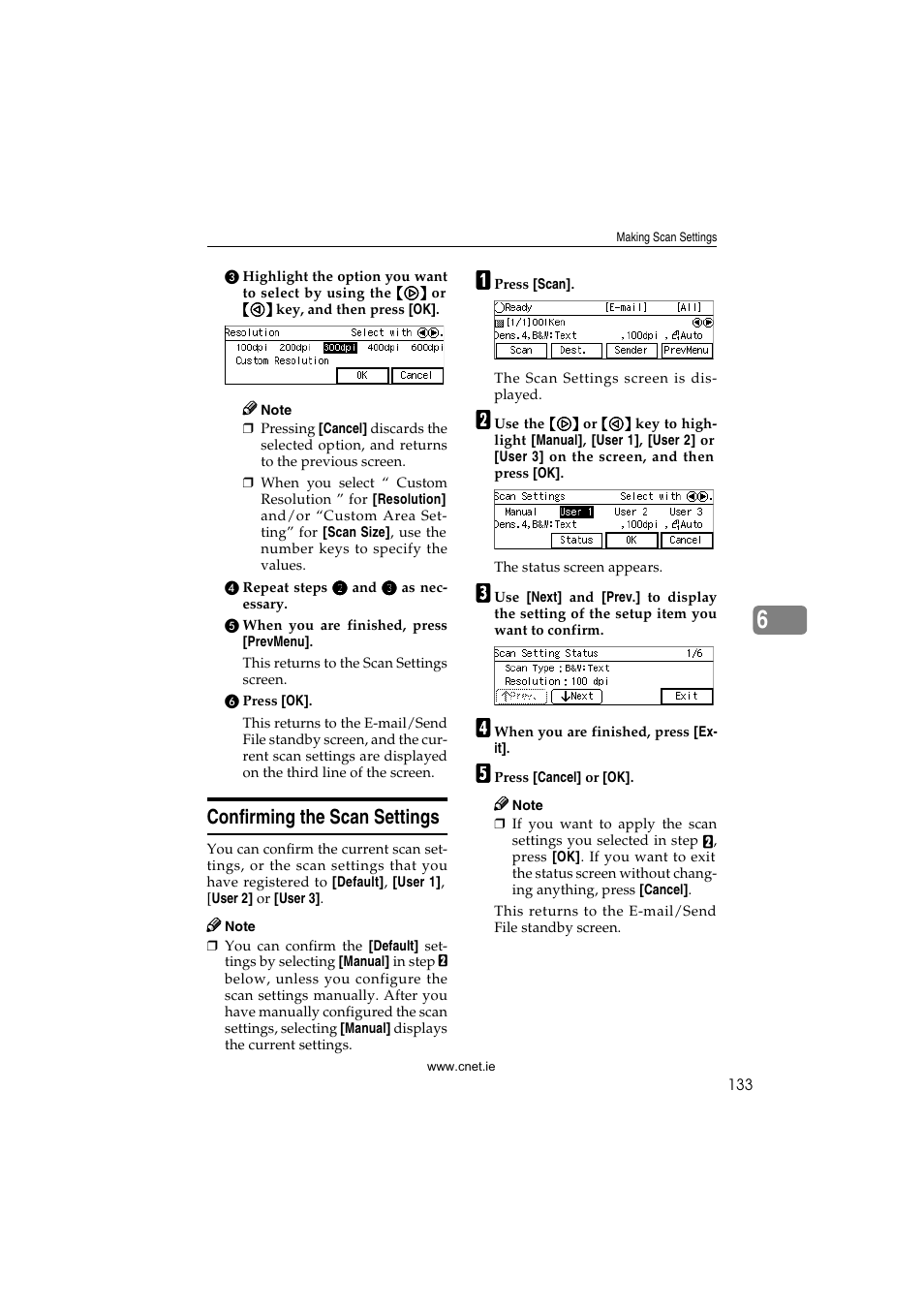 Confirming the scan settings | CNET ecopy Printer/Fax/Scanner/Copier User Manual | Page 141 / 222