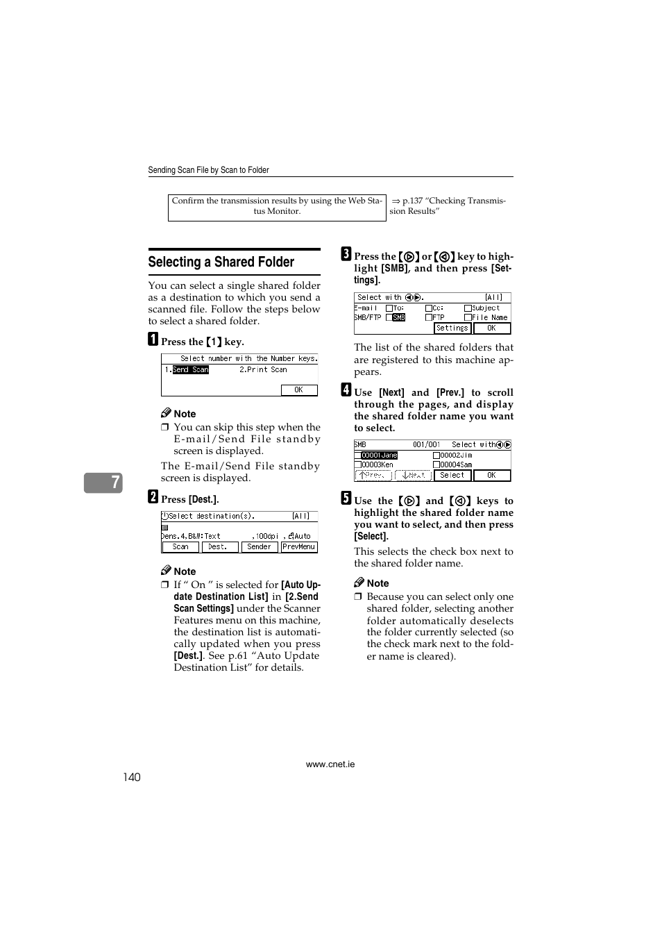 Selecting a shared folder, P.140 “selecting a shared, Folder | CNET ecopy Printer/Fax/Scanner/Copier User Manual | Page 148 / 222