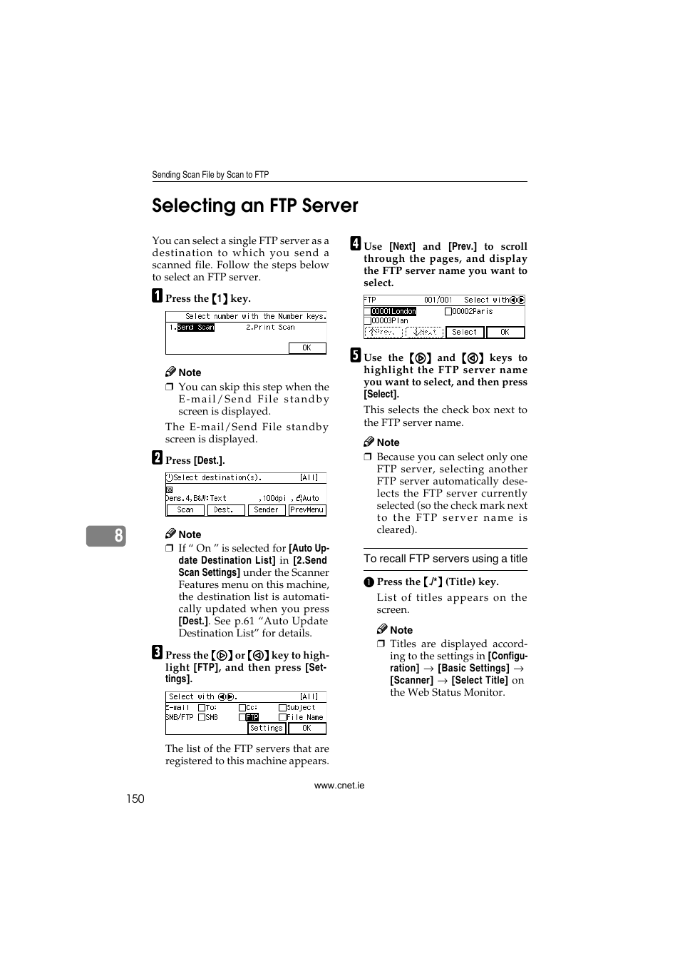Selecting an ftp server, P.150 “selecting an ftp server, 8selecting an ftp server | CNET ecopy Printer/Fax/Scanner/Copier User Manual | Page 158 / 222