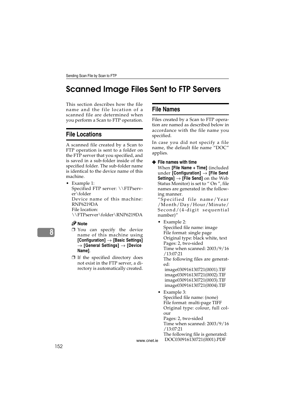 Scanned image files sent to ftp servers, File locations, File names | File locations file names, 8scanned image files sent to ftp servers | CNET ecopy Printer/Fax/Scanner/Copier User Manual | Page 160 / 222