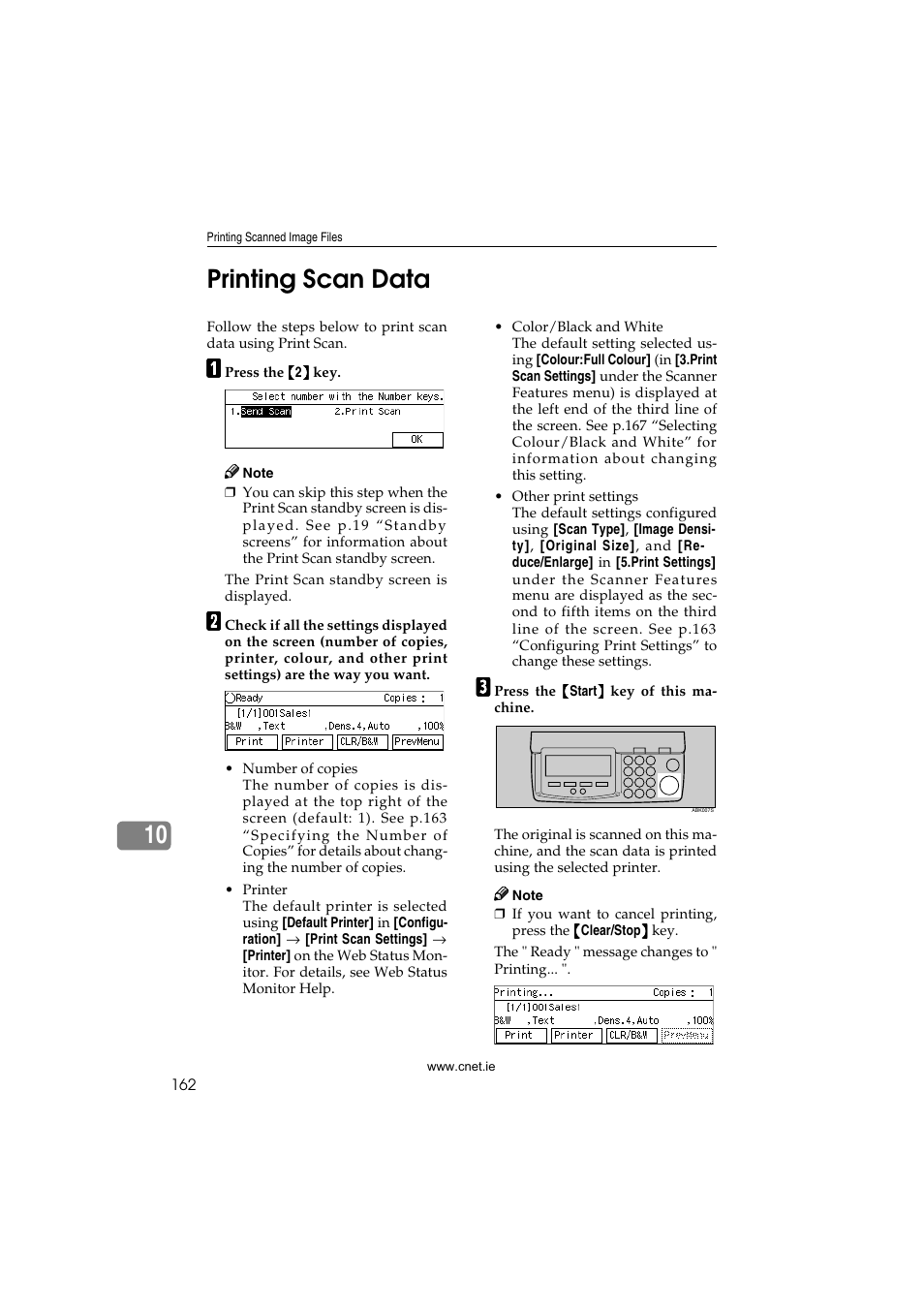 Printing scan data, P.162 “printing scan data, 10 printing scan data | CNET ecopy Printer/Fax/Scanner/Copier User Manual | Page 170 / 222