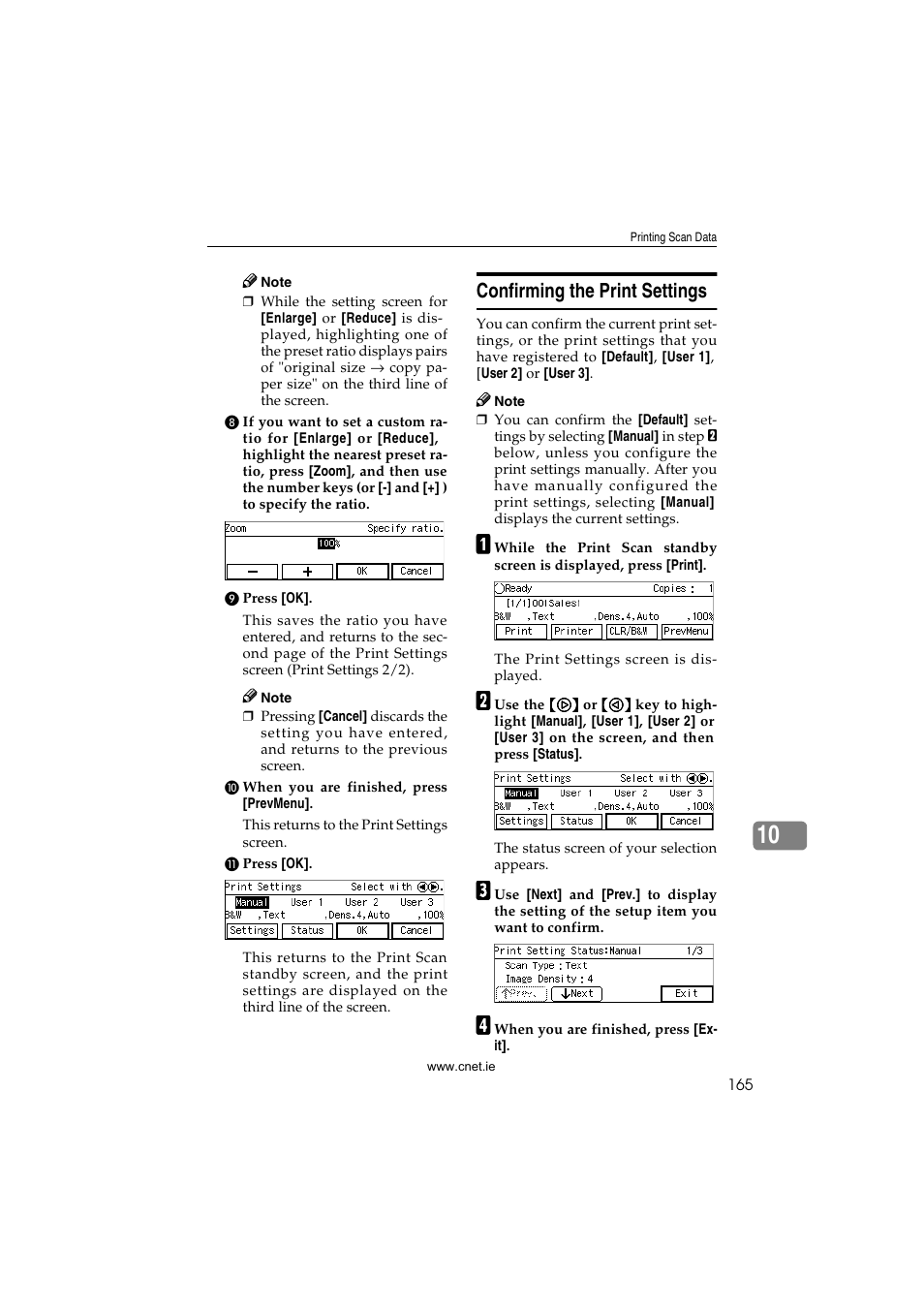 Confirming the print settings, P.165 “confirming the print set- tings | CNET ecopy Printer/Fax/Scanner/Copier User Manual | Page 173 / 222