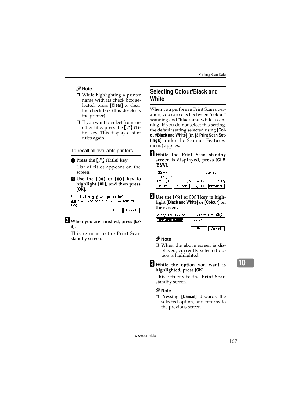 Selecting colour/black and white, P.167 “selecting col- our/black and white, Ee p.167 “selecting colour/black and white | CNET ecopy Printer/Fax/Scanner/Copier User Manual | Page 175 / 222