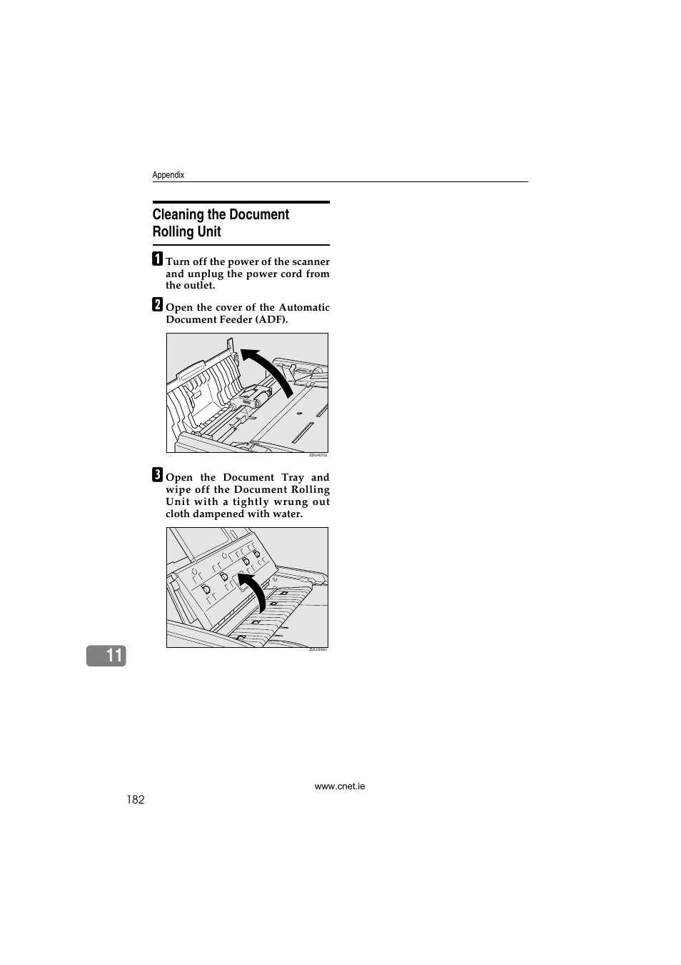 Cleaning the document rolling unit | CNET ecopy Printer/Fax/Scanner/Copier User Manual | Page 190 / 222