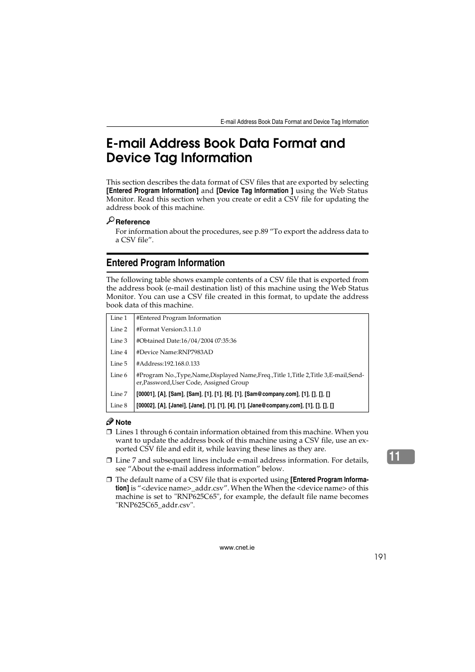 Entered program information | CNET ecopy Printer/Fax/Scanner/Copier User Manual | Page 199 / 222
