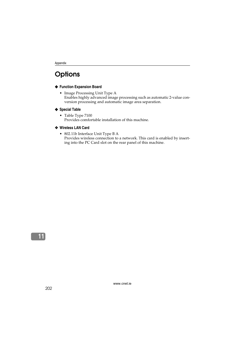 Options, 11 options | CNET ecopy Printer/Fax/Scanner/Copier User Manual | Page 210 / 222
