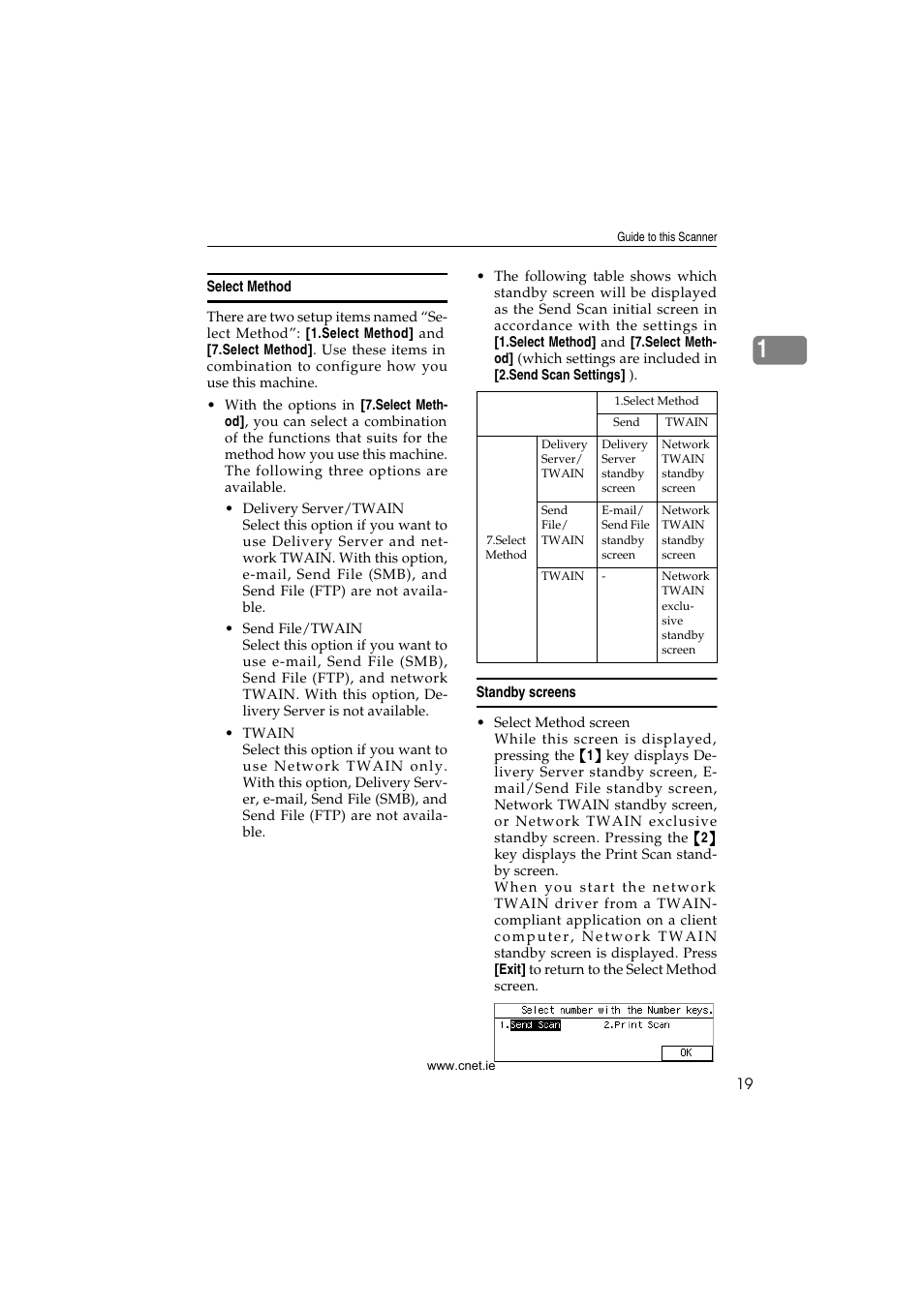 Select method, Standby screens, Select method standby screens | CNET ecopy Printer/Fax/Scanner/Copier User Manual | Page 27 / 222
