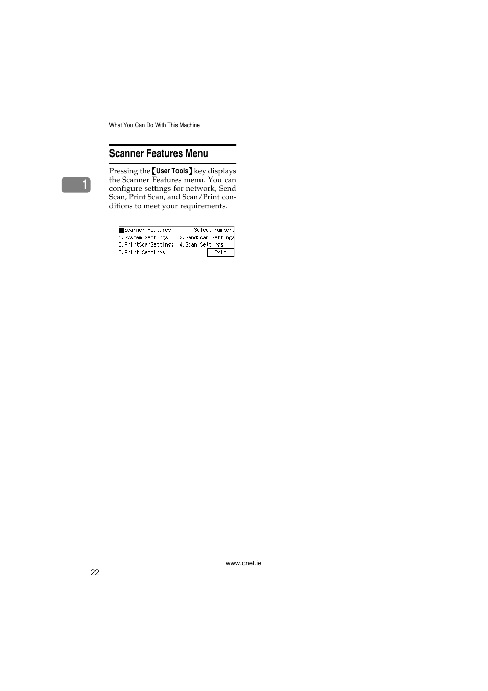 Scanner features menu | CNET ecopy Printer/Fax/Scanner/Copier User Manual | Page 30 / 222