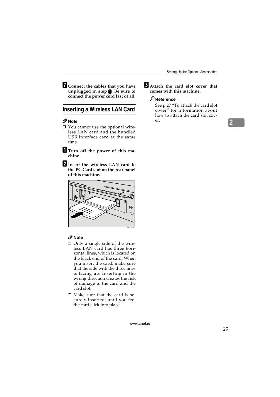Inserting a wireless lan card | CNET ecopy Printer/Fax/Scanner/Copier User Manual | Page 37 / 222