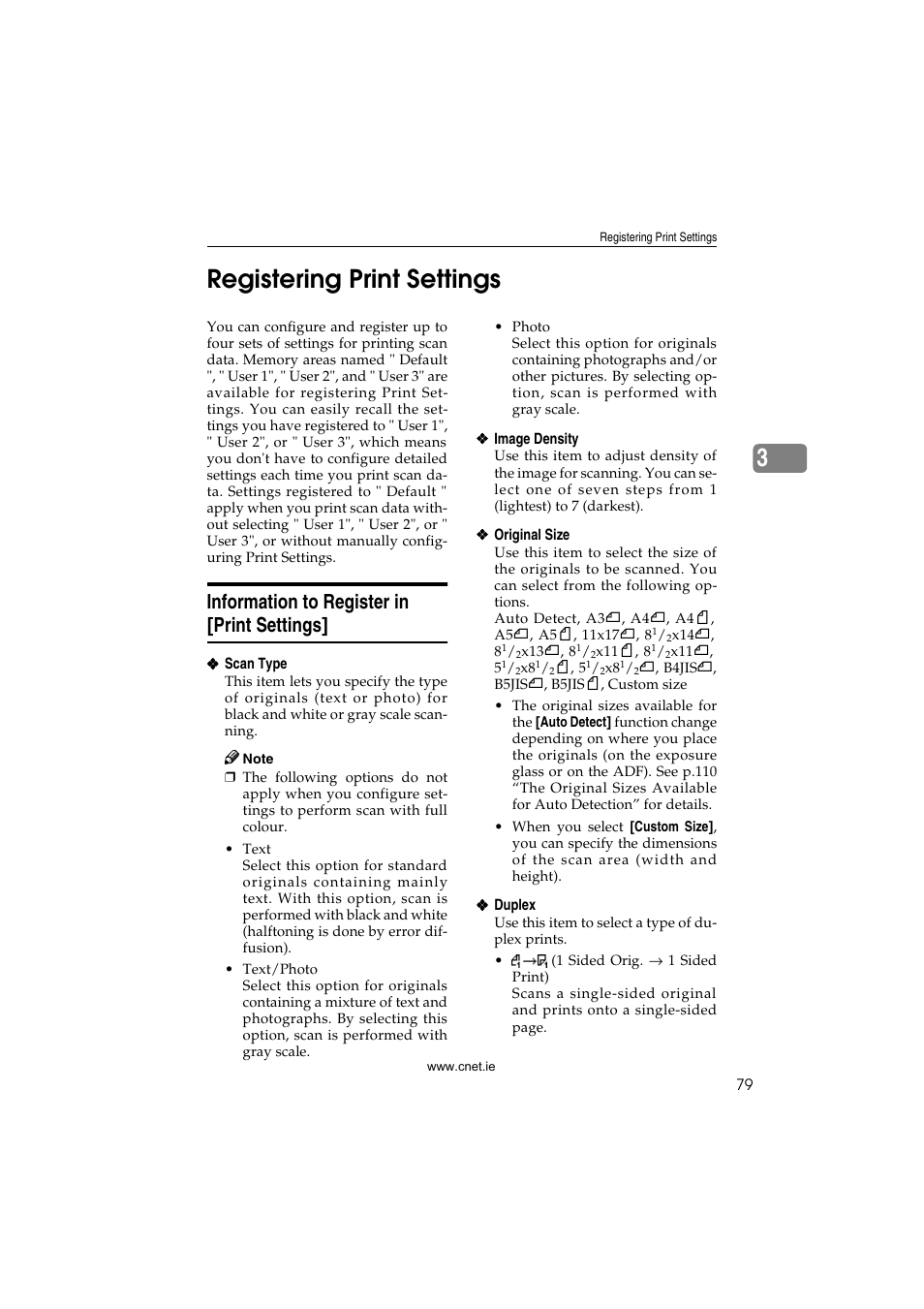 Registering print settings, Information to register in [print settings, 3registering print settings | CNET ecopy Printer/Fax/Scanner/Copier User Manual | Page 87 / 222