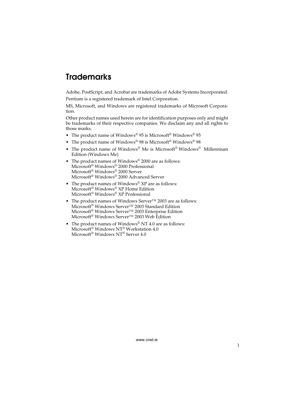 Trademarks | CNET ecopy Printer/Fax/Scanner/Copier User Manual | Page 9 / 222