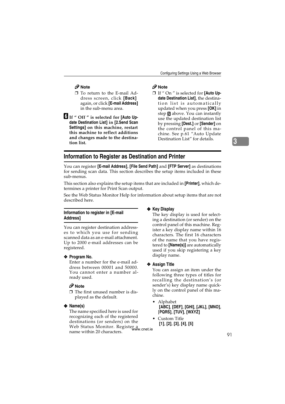 Information to register as destination and printer, Information to register in [e-mail address, P.91 “information to register in [e- mail address | CNET ecopy Printer/Fax/Scanner/Copier User Manual | Page 99 / 222