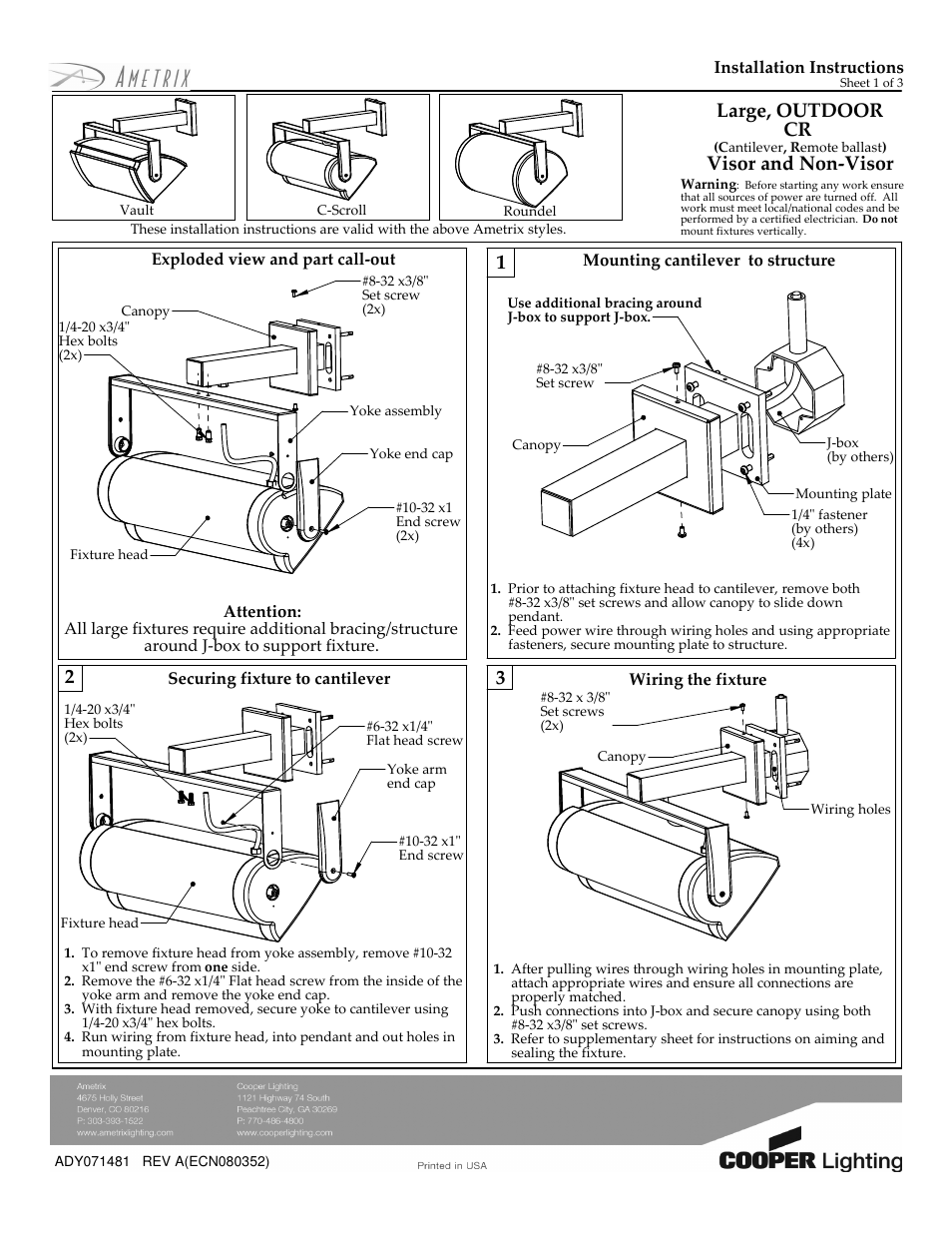 Cooper Lighting Ametrix ADY071481 User Manual | 3 pages