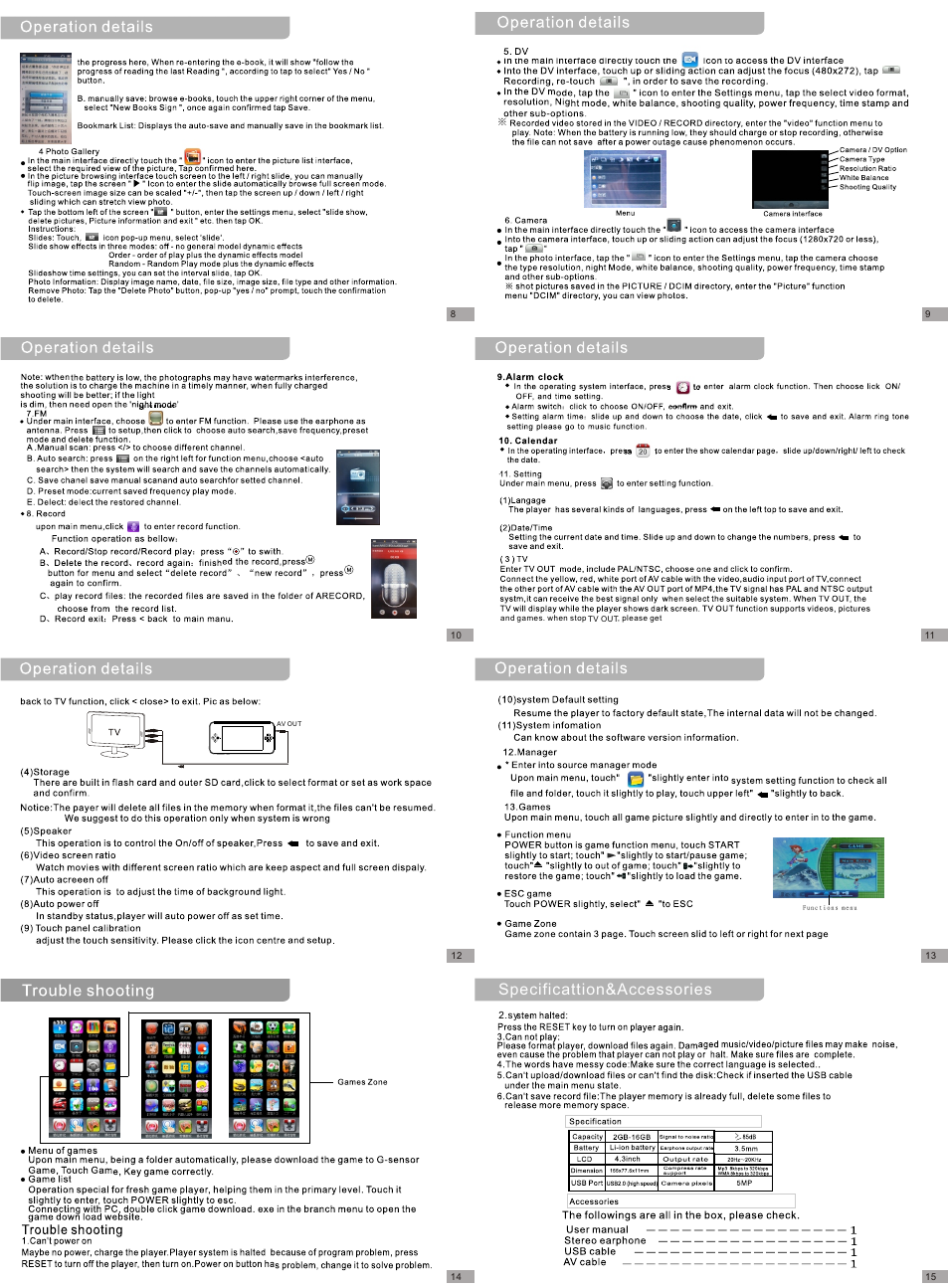 页面 2, Specificattion&accessories | JXD A16 User Manual | Page 2 / 2