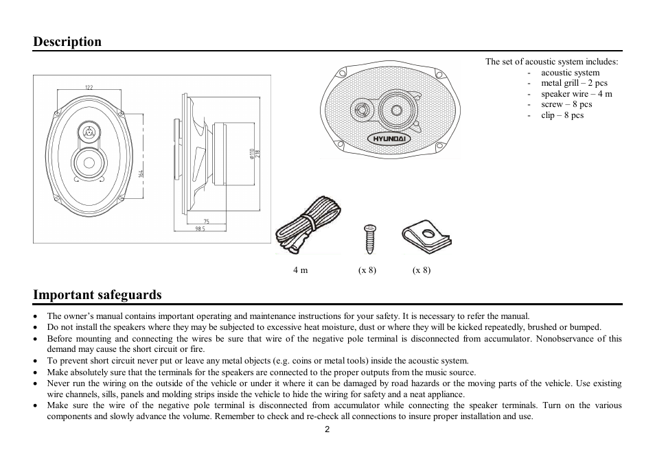 Description, Important safeguards | Hyundai H-CSD693 User Manual | Page 2 / 11