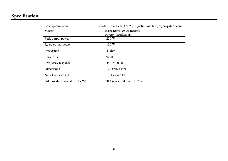 Specification | Hyundai H-CSD693 User Manual | Page 6 / 11