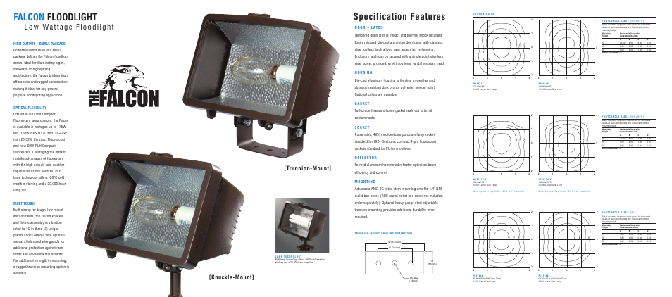 Falcon floodlight, Specification features, Trunnion-mount] [knuckle-mount | Cooper Lighting Lumark SF Falcon User Manual | Page 2 / 2