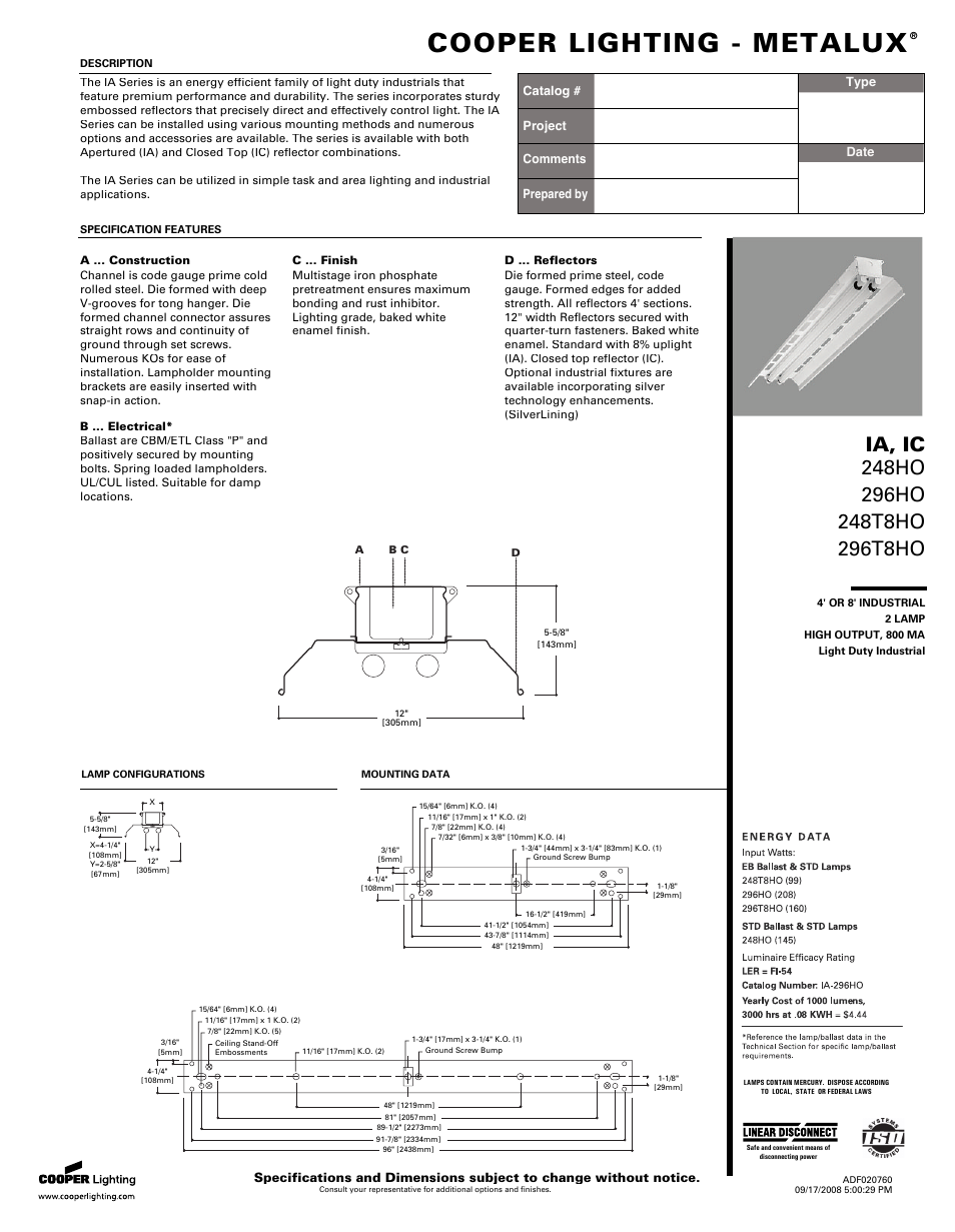 Cooper Lighting 248HO User Manual | 2 pages