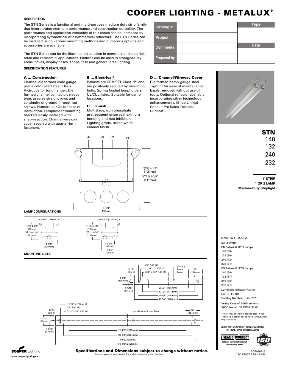 Cooper Lighting Metalux 140 User Manual | 2 pages