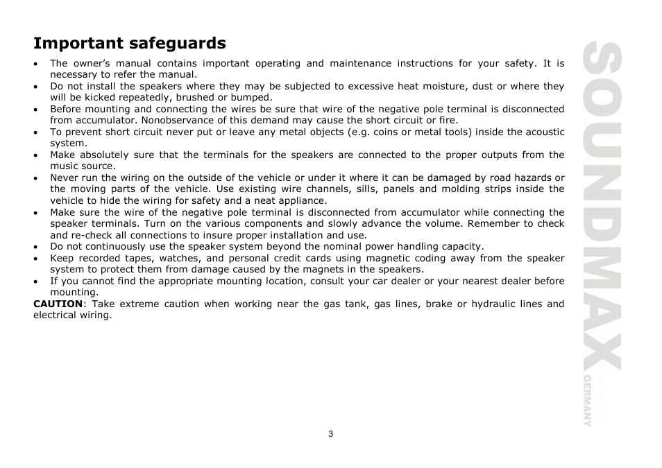 Important safeguards | SoundMax SM-CSE603 User Manual | Page 3 / 13