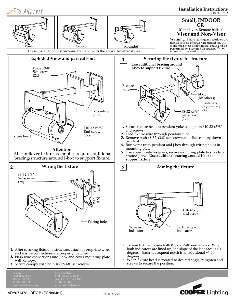 Cooper Lighting ADY071478 User Manual | 2 pages