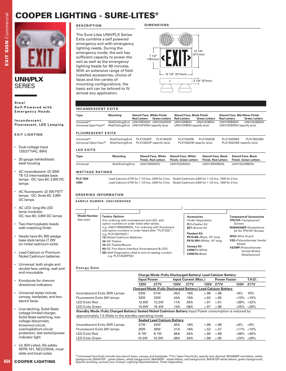 Cooper Lighting SURE-LITES UNH/PLX User Manual | 1 page