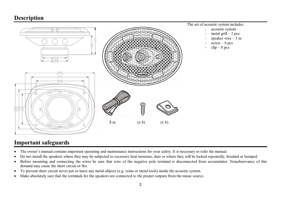 Description, Important safeguards | Hyundai H-CSK694 User Manual | Page 2 / 12