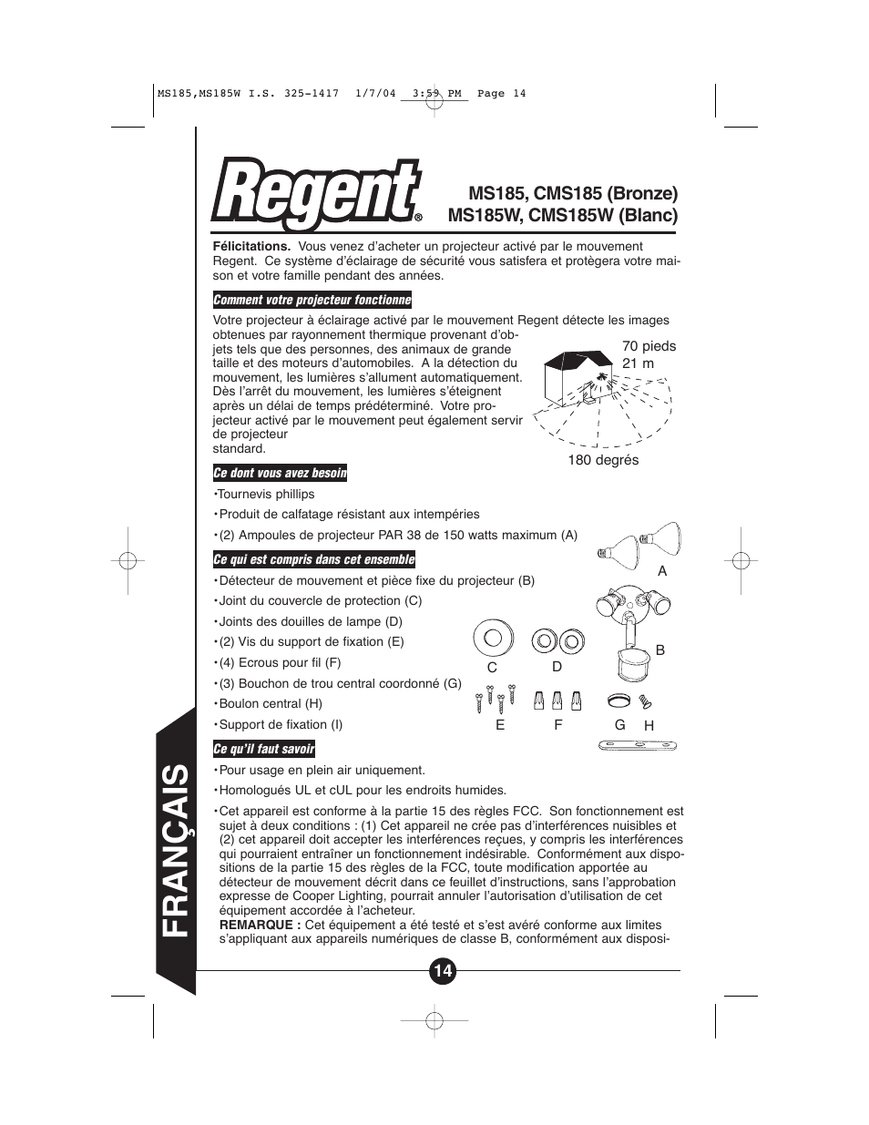 Français | Cooper Lighting MS185 User Manual | Page 14 / 20