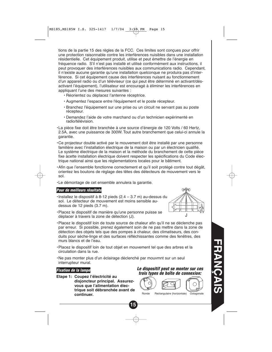 Français | Cooper Lighting MS185 User Manual | Page 15 / 20