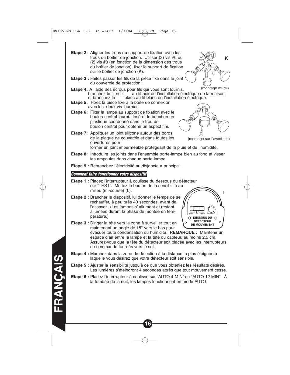 Français | Cooper Lighting MS185 User Manual | Page 16 / 20