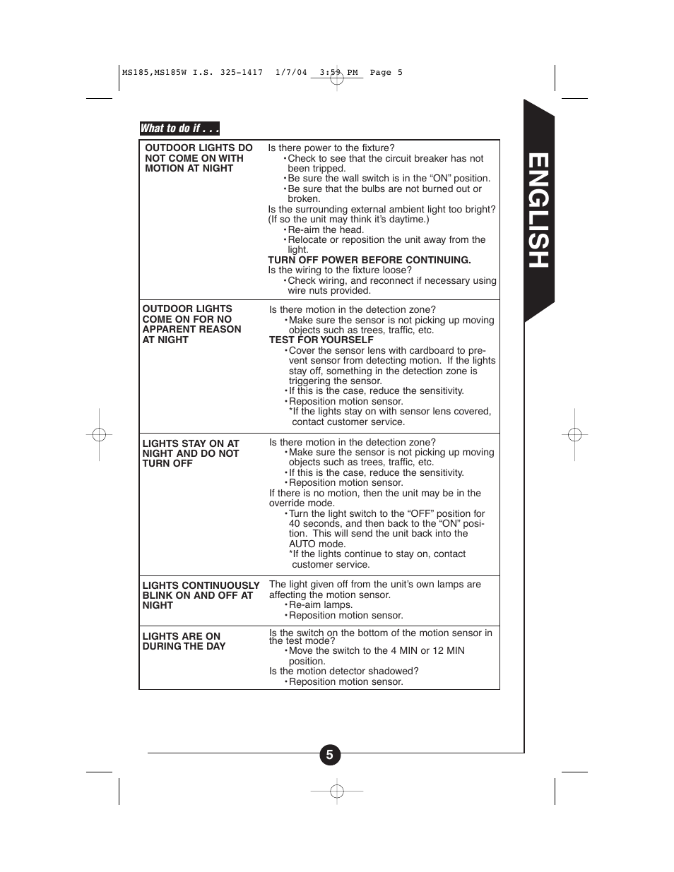 English | Cooper Lighting MS185 User Manual | Page 5 / 20