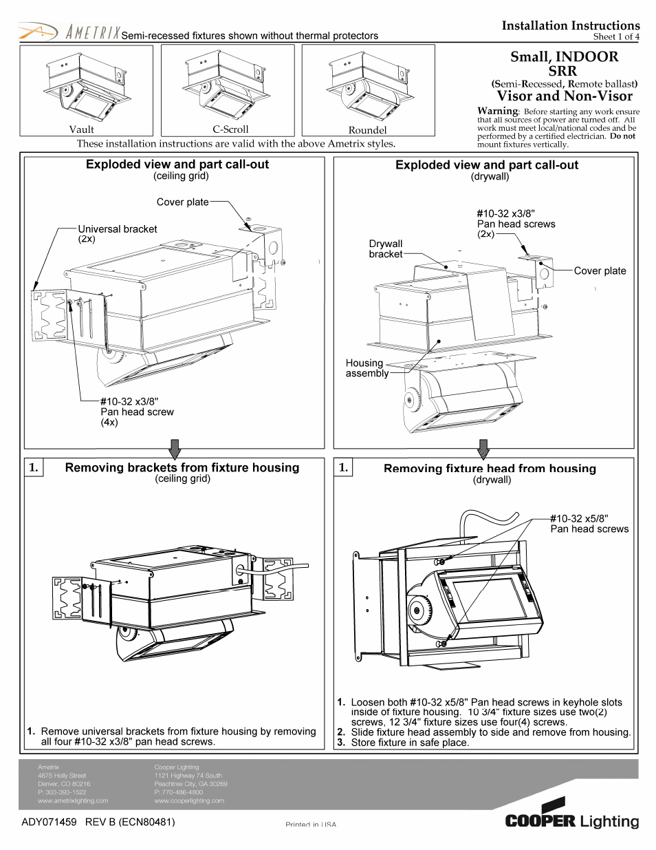 Cooper Lighting AMETRIX SRR User Manual | 4 pages