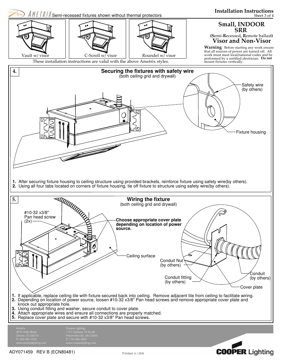 Small, indoor srr, Visor and non-visor | Cooper Lighting AMETRIX SRR User Manual | Page 3 / 4